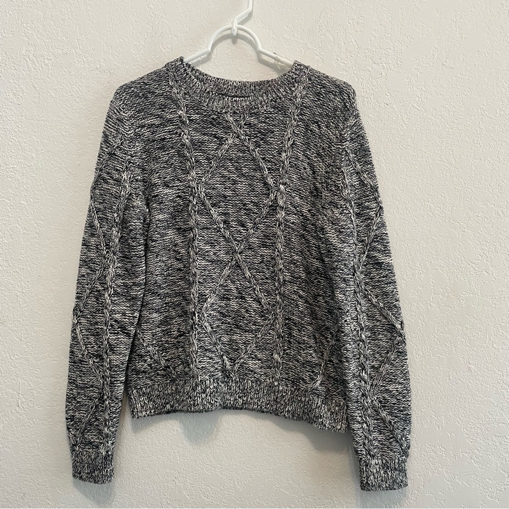 Banana Republic Factory Cable Knit Grey Long Sleeve Sweater Size LP Petite NEW